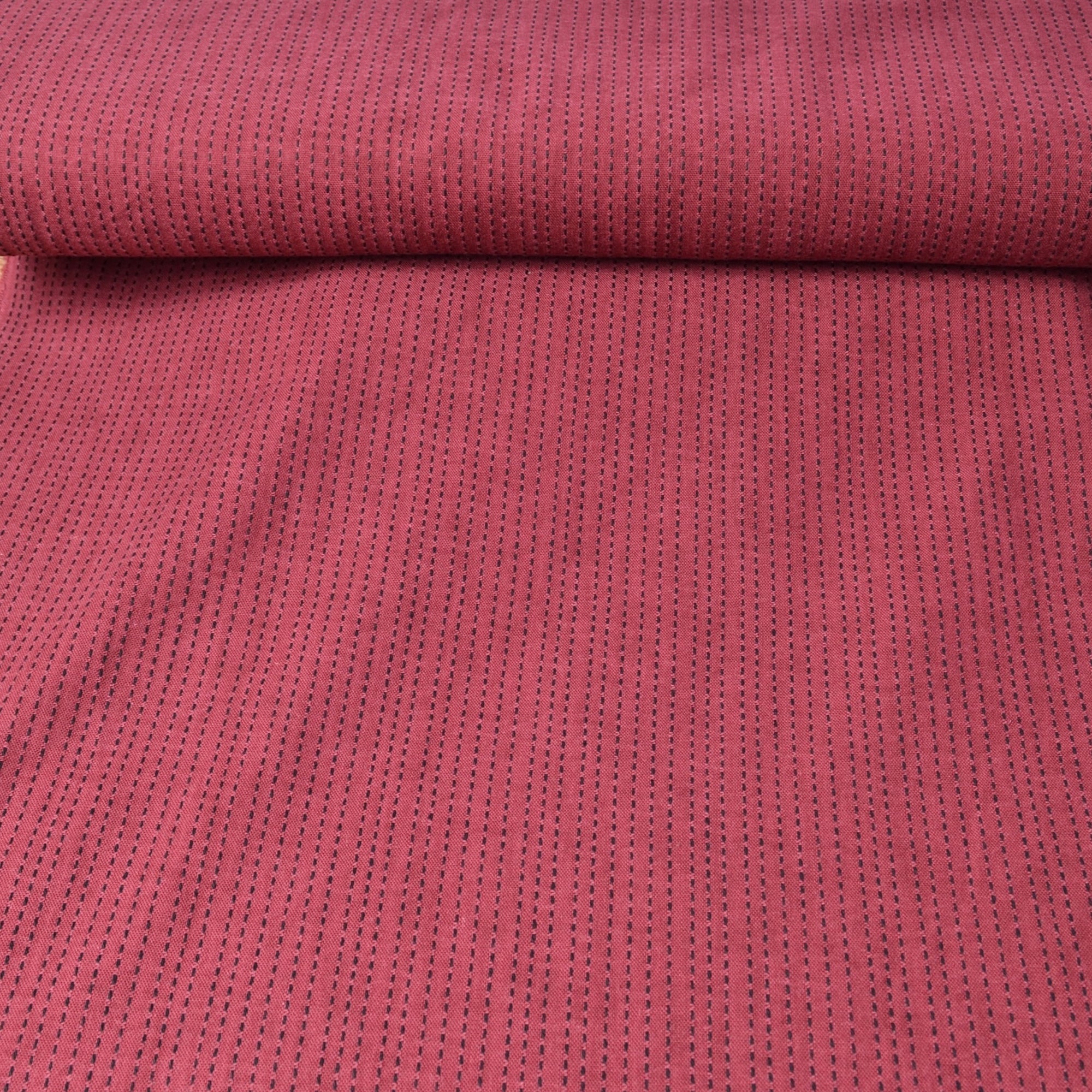 Cotton Sewing Fabric, Madder Red Sashiko Stitched Style