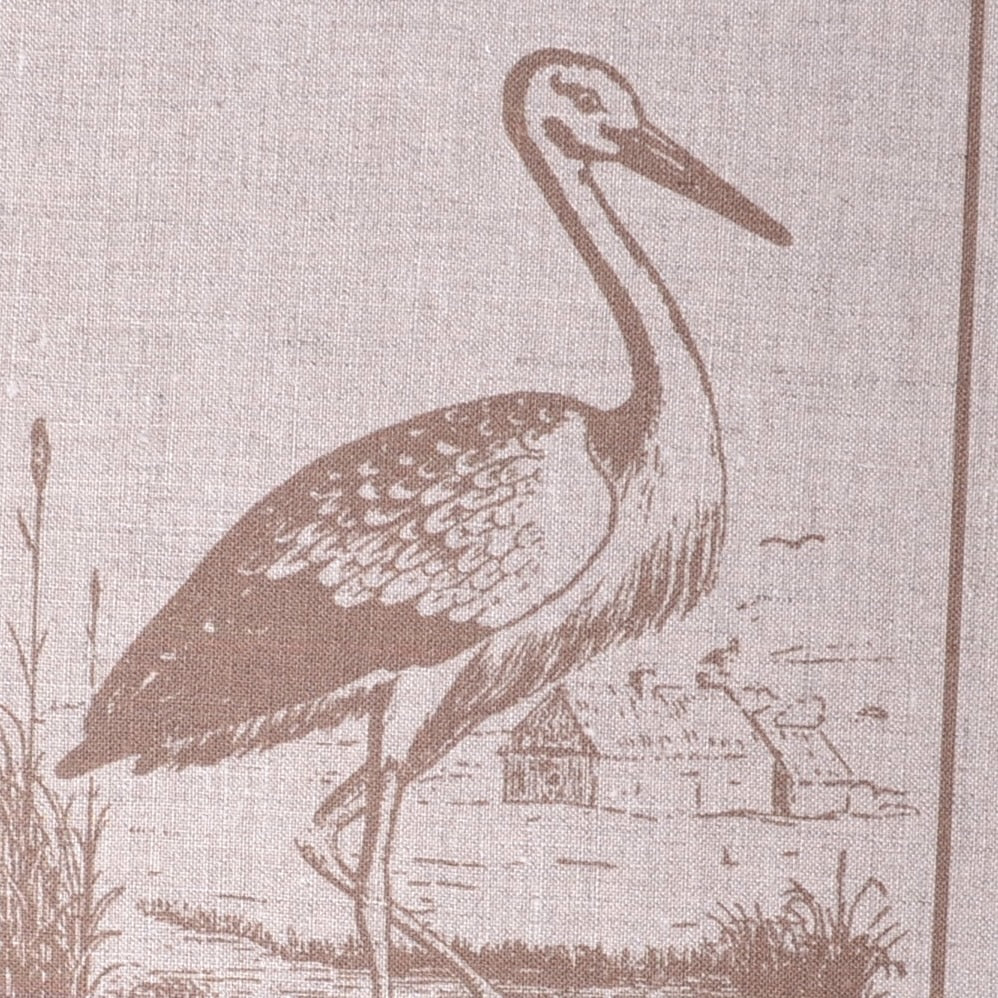 cropped section of crane image printed on linen fabric