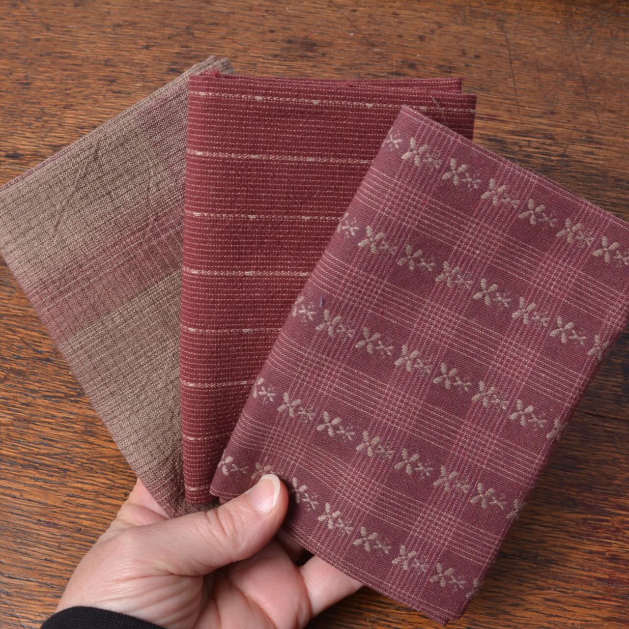 Dyed Yarn Cotton Fabric Bundle of 3, Cranberry