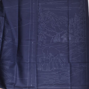 Sashiko Panel, Seasons Greetings 2 - deer and cabin