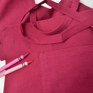 full apron in red cotton for kitchen or studio use