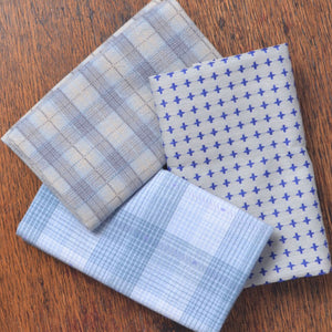 Dyed Yarn Cotton Fabric Bundle of 3, Cornflower Blues