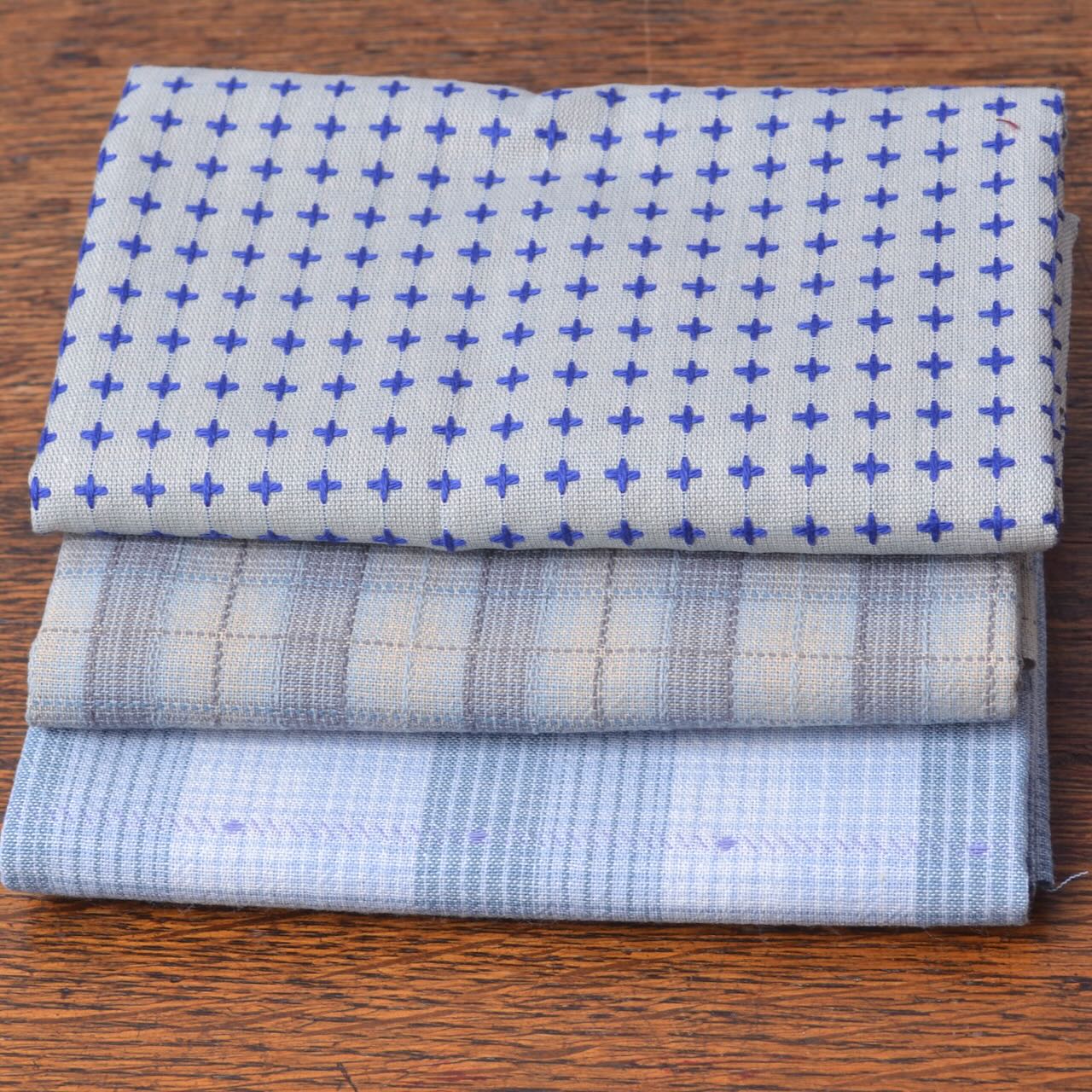 Dyed Yarn Cotton Fabric Bundle of 3, Cornflower Blues