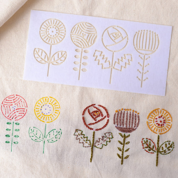 Embroidery Stencil 4 Stylised Flowers - A Threaded Needle