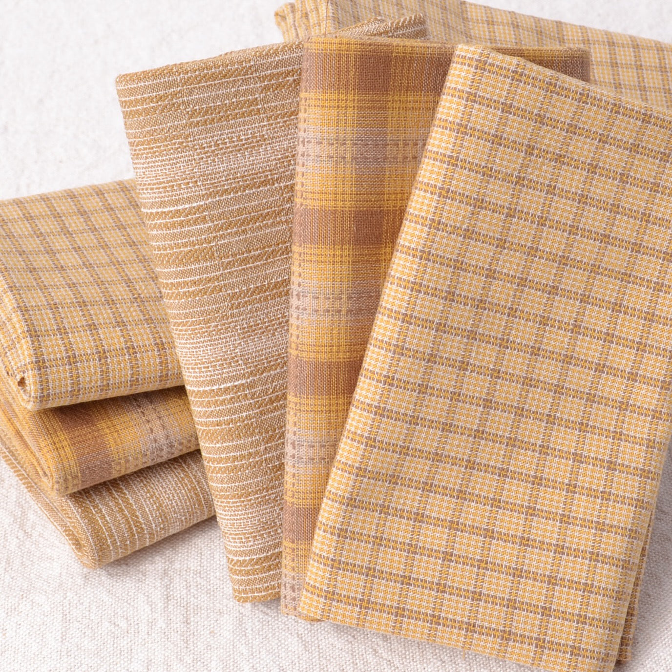 Dyed Yarn Cotton Fabric Bundle of 3, Goldenrod Yellows