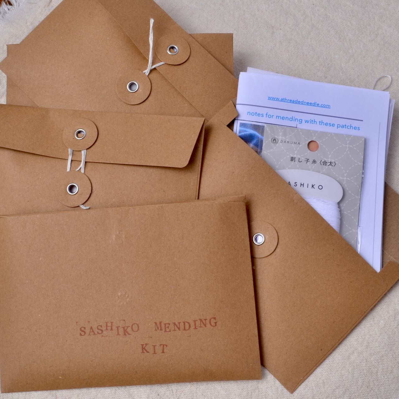 Complete  Mending Kit with Six Sashiko Patterns