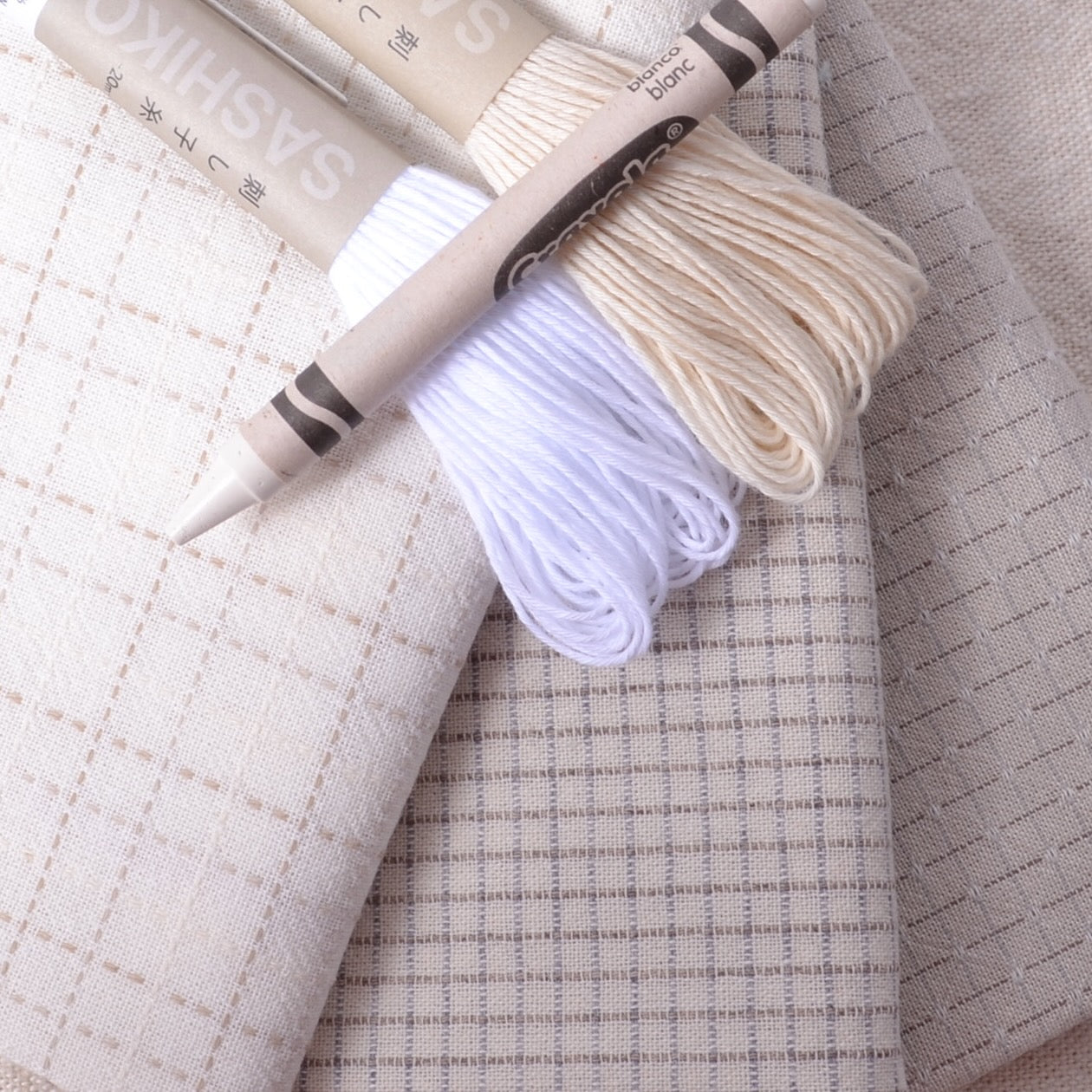Dyed Yarn Cotton Fabric Bundle of 3, Vanilla Whites
