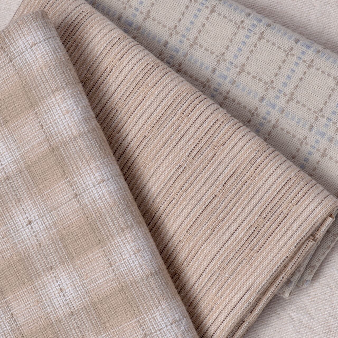 Dyed Yarn Cotton Fabric Bundle of 3, Creamy Taupes with Brown