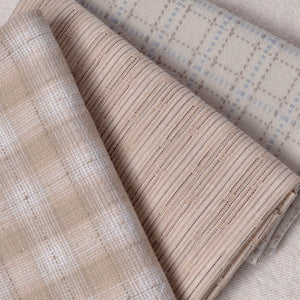 Dyed Yarn Cotton Fabric Bundle of 3, Creamy Taupes with Brown