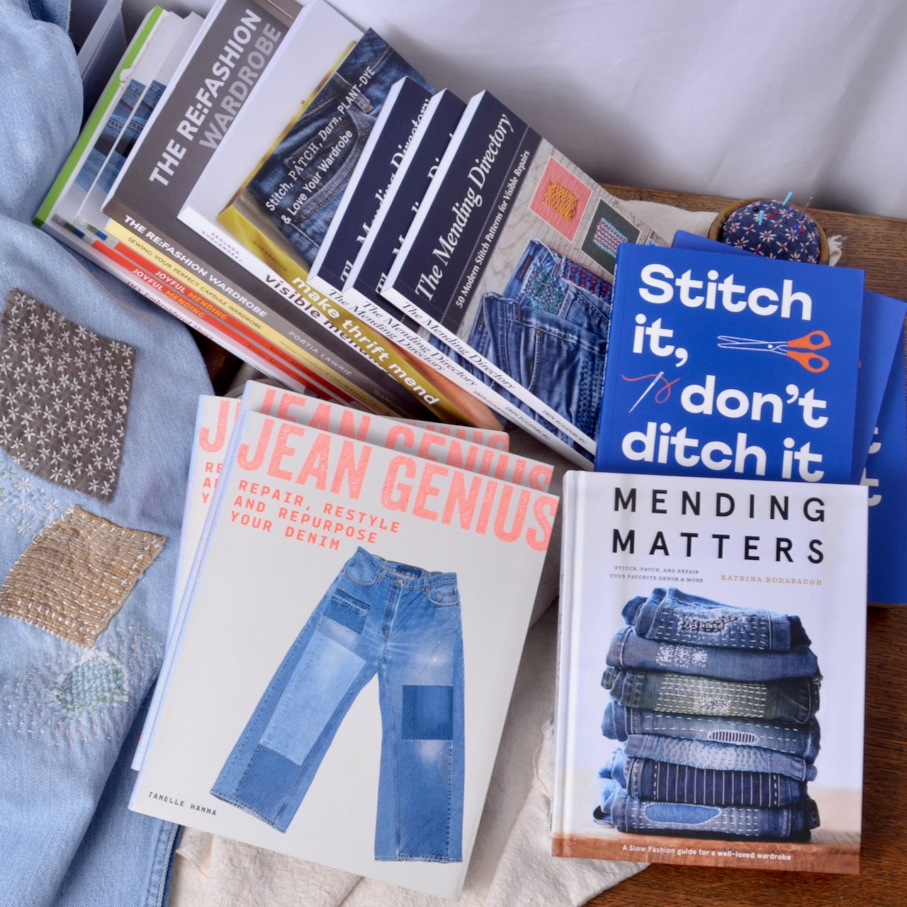 Collection of books on mending your clothing