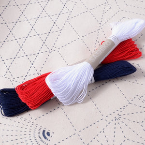 red, white and navy blue sashiko threads