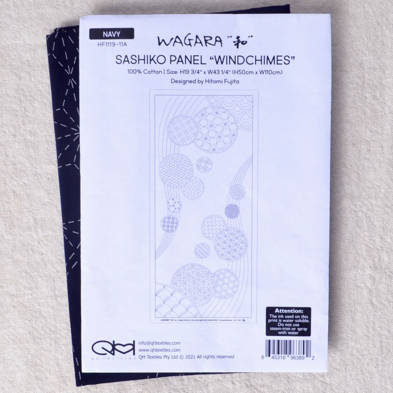 Wagara Sashiko panel with 'Windchimes' 