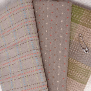 Dyed Yarn Cotton Fabric Bundle of 3, Taupe Green/Grey