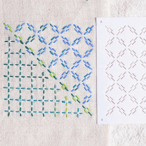 hitome-zashi stitching using two designs together