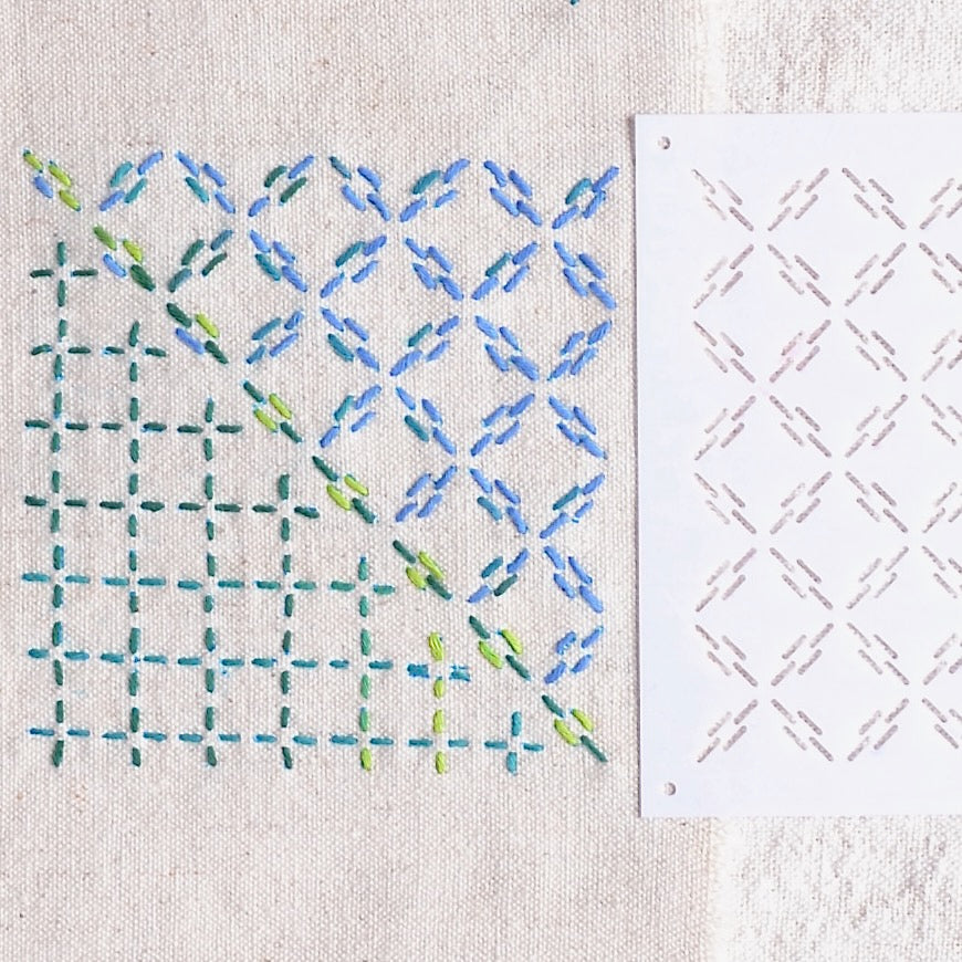 hitome-zashi stitching using two designs together