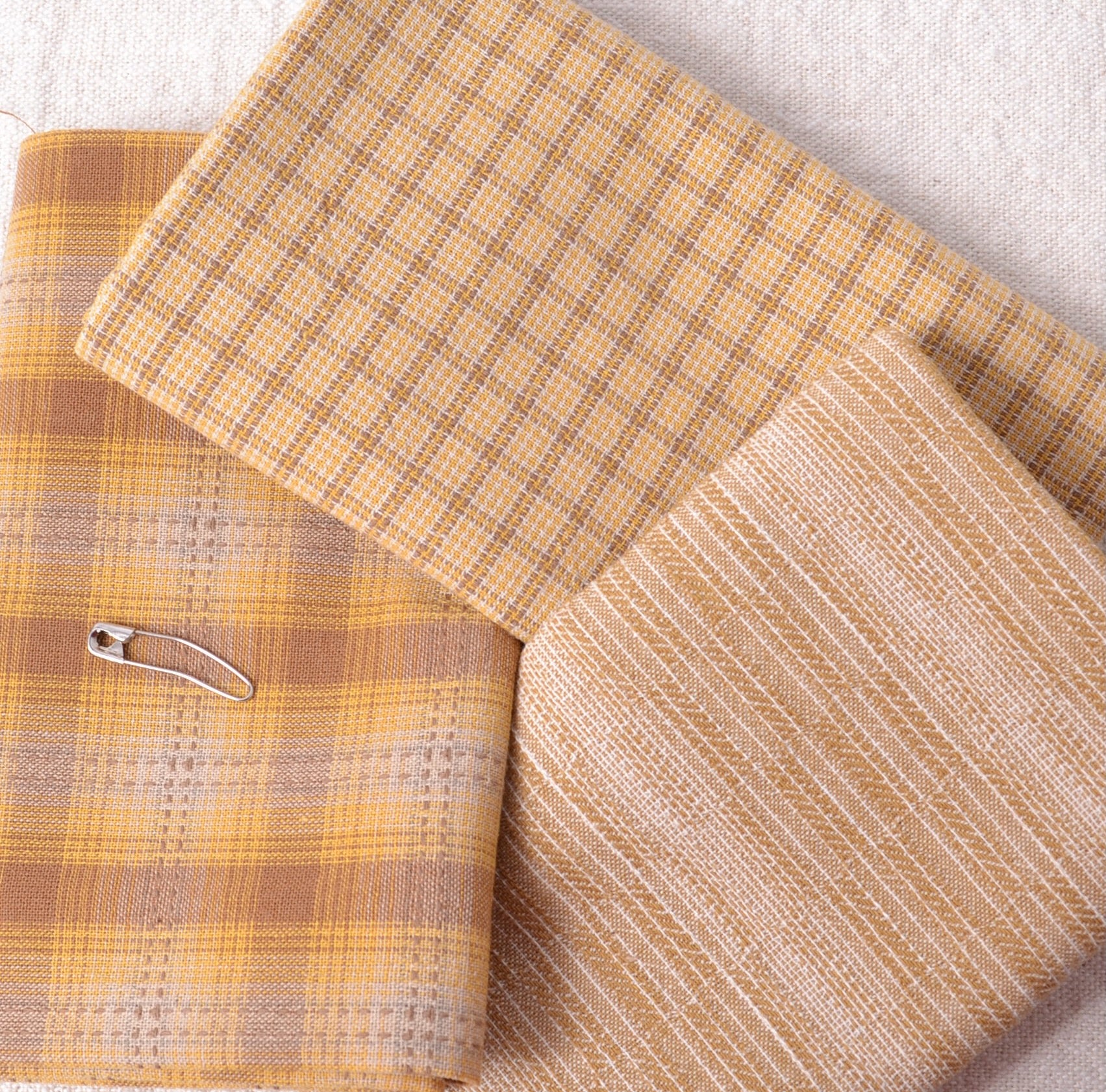 Dyed Yarn Cotton Fabric Bundle of 3, Goldenrod Yellows