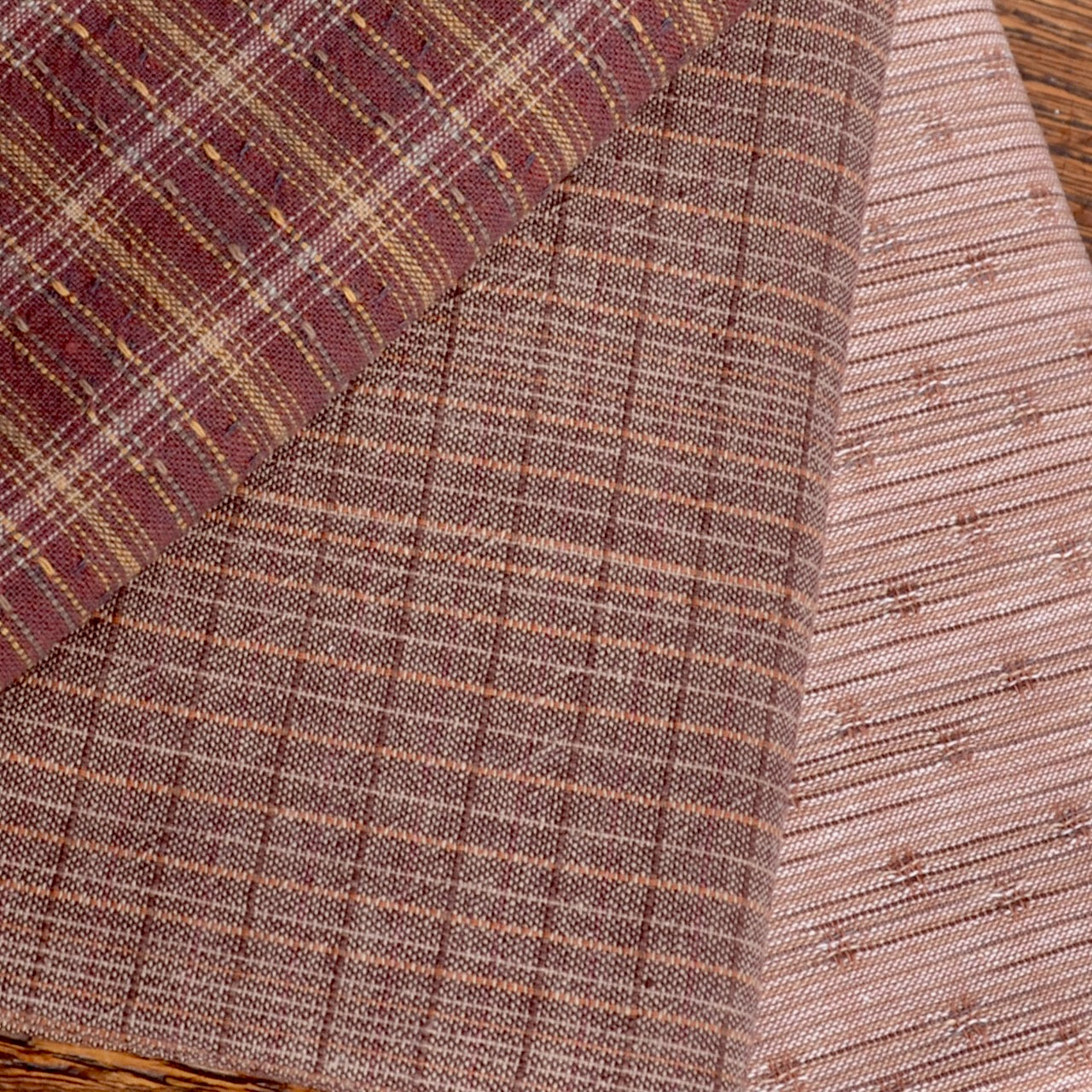 Dyed Yarn Cotton Fabric Bundle of 3, Rusty Taupe Roses