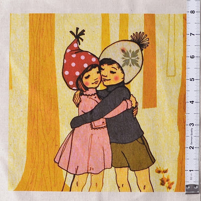 Children Hugging in the Autumn Woods Fabric Patch
