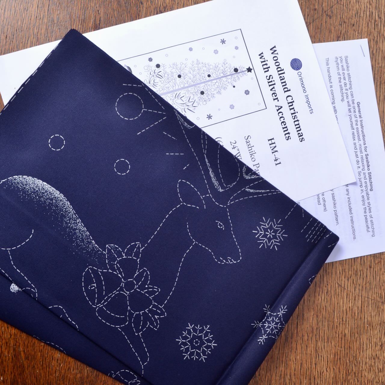 Sashiko Christmas panel, Woodland 