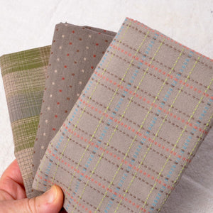 Dyed Yarn Cotton Fabric Bundle of 3, Taupe Green/Grey