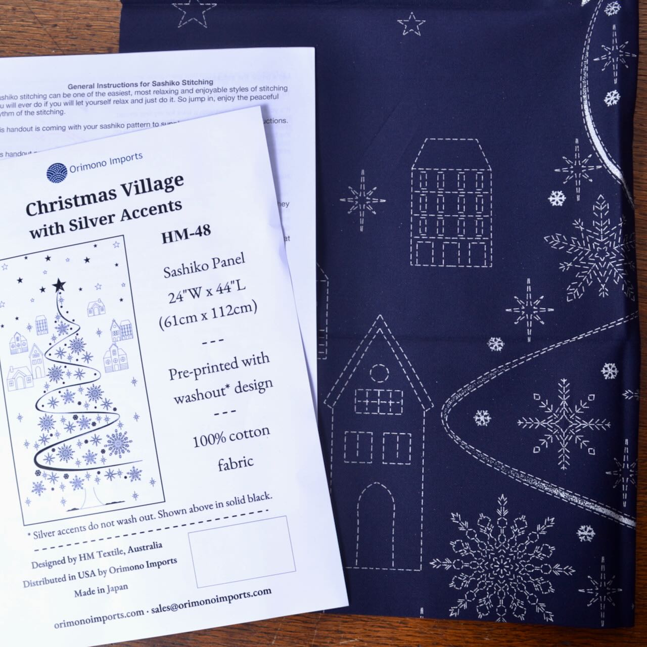 Sashiko Panel, "Christmas Village with Silver Accents"