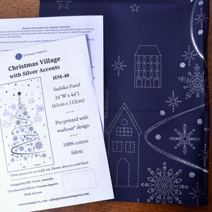 Sashiko Panel, "Christmas Village with Silver Accents"