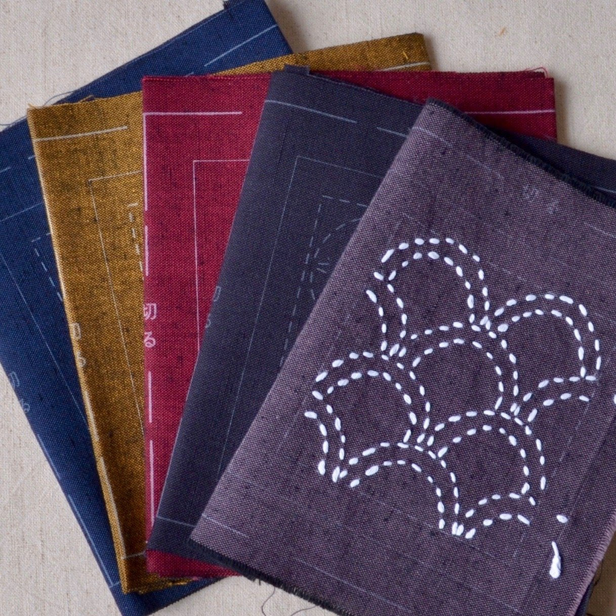 Sashiko Grab & Go Kit: Five Geranium Red Coasters