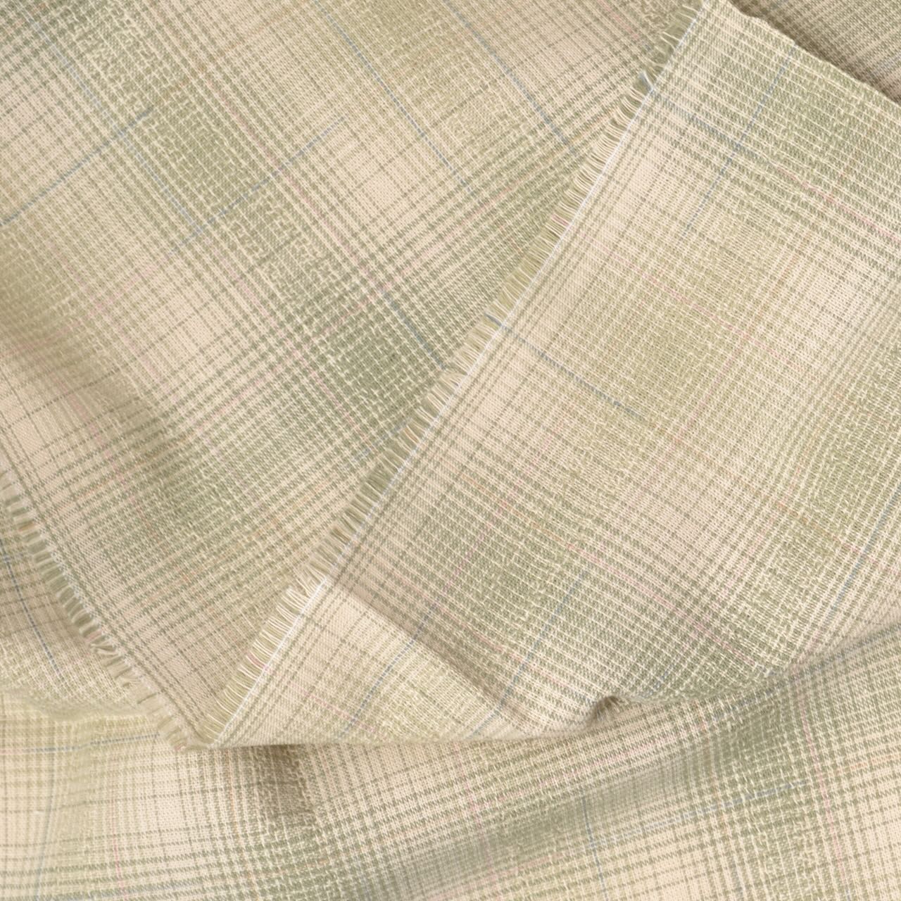 Dyed Yarn Cotton Fabric for Sewing & Quilting, geen and cream