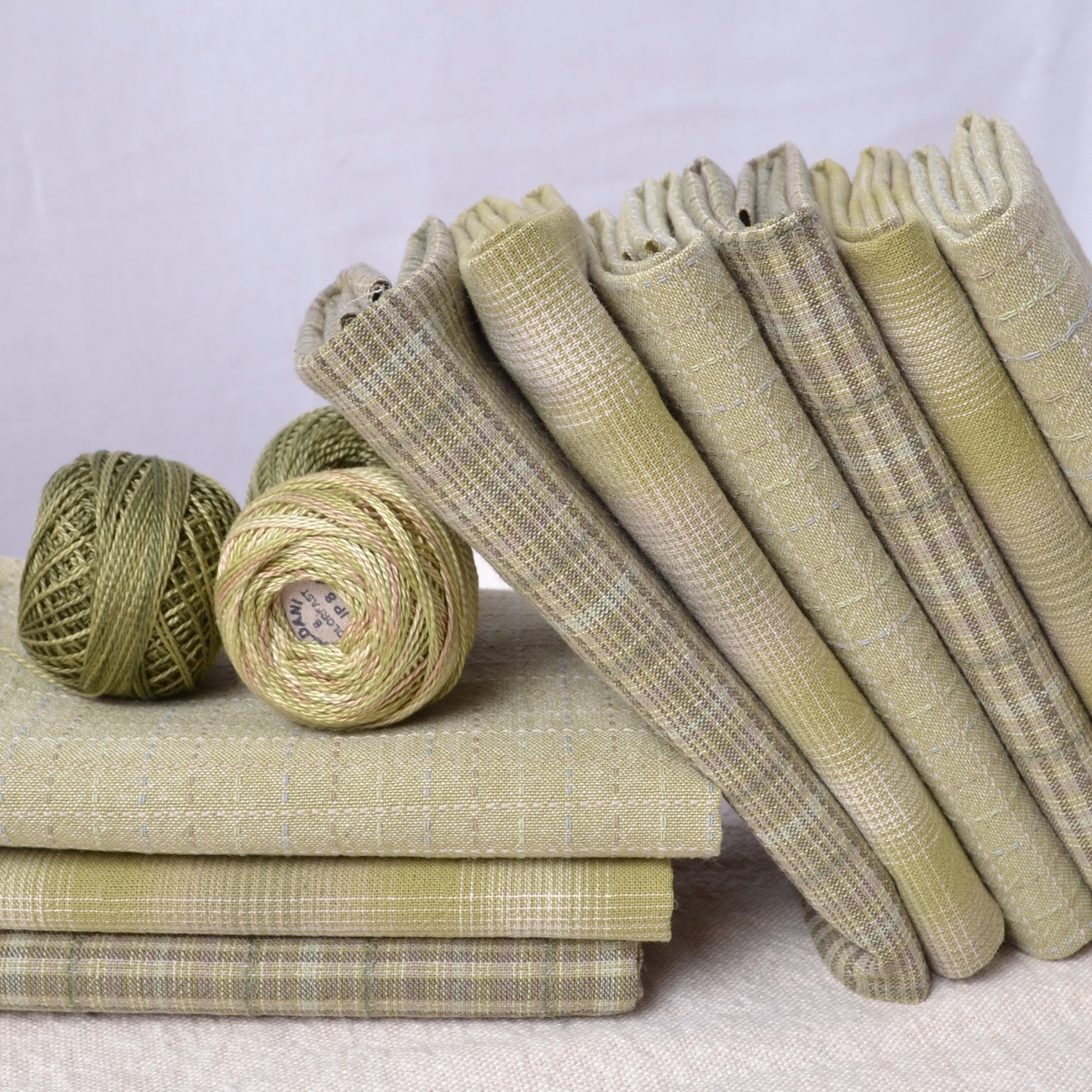 dyed yarn cotton sewing fabric, bundle of 3 greens