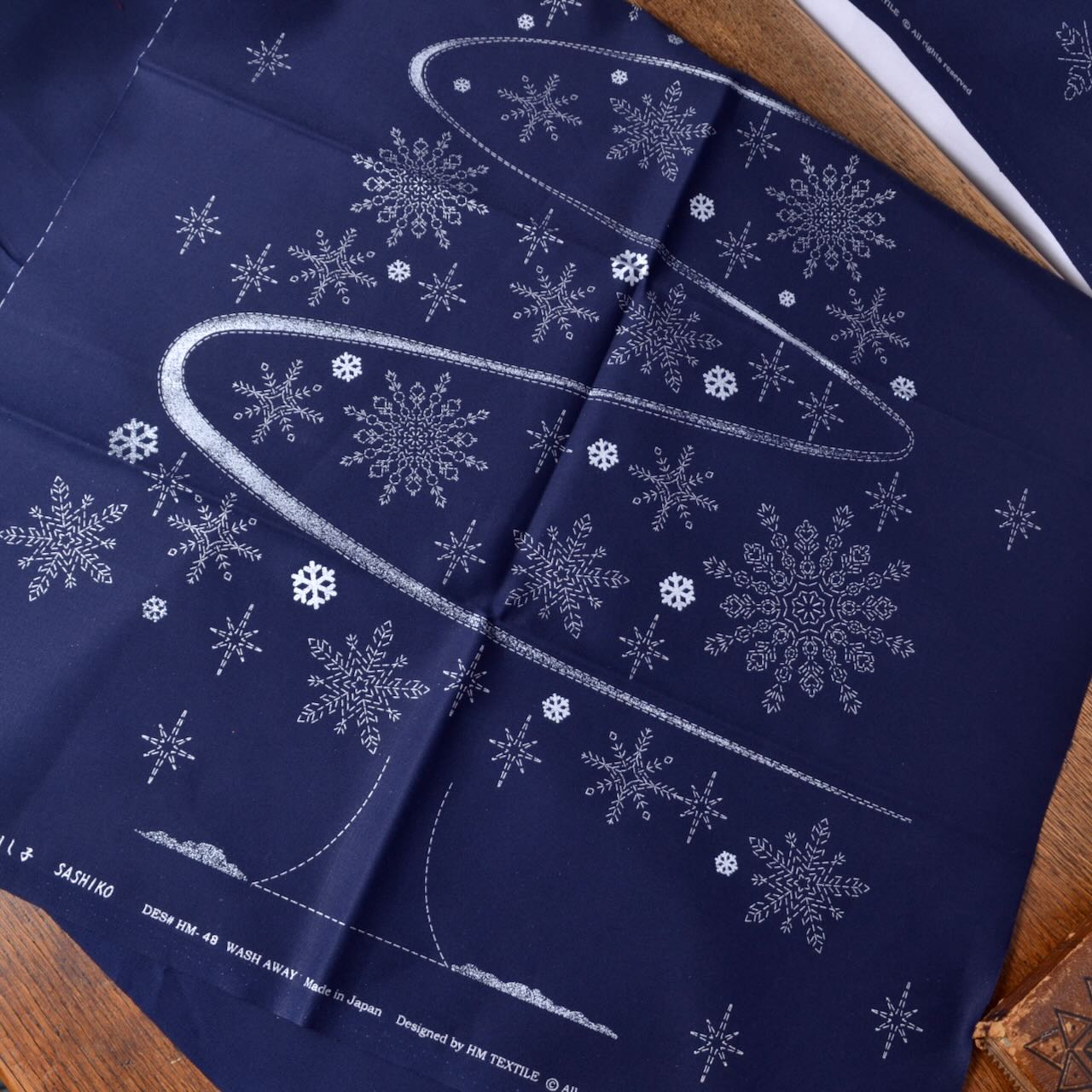 Lower part of Sashiko Panel, "Christmas Village with Silver Accents"