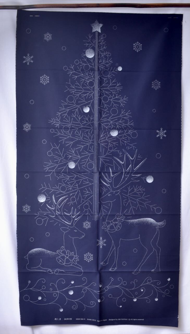 Sashiko Panel, "Woodland Christmas with Silver accents"
