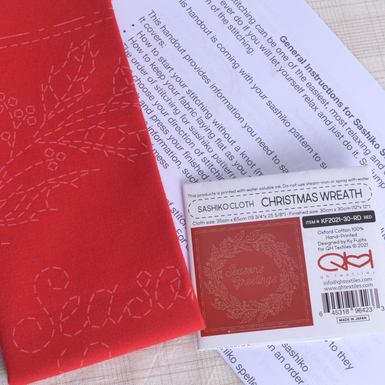 Red Christmas Wreath Sashiko Sampler