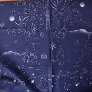 Sashiko Panel, "Woodland Christmas with Silver accents" with reindeer  under tree