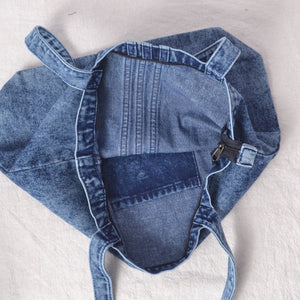 showing inside of denim bag