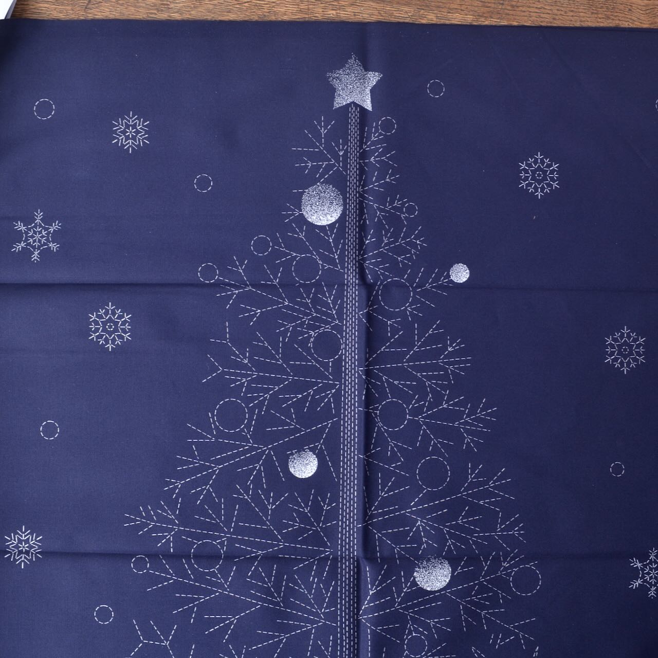 Christmas Sashiko Panel, "Woodland Christmas with Silver accents"