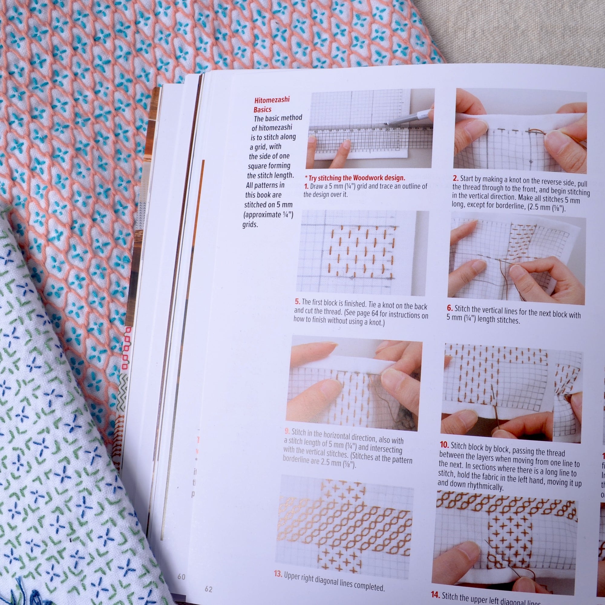 Hitomezashi basics page in Amazing Sashiko, Modern Japanese Embroidery Designs, The Book Media 1 of 11