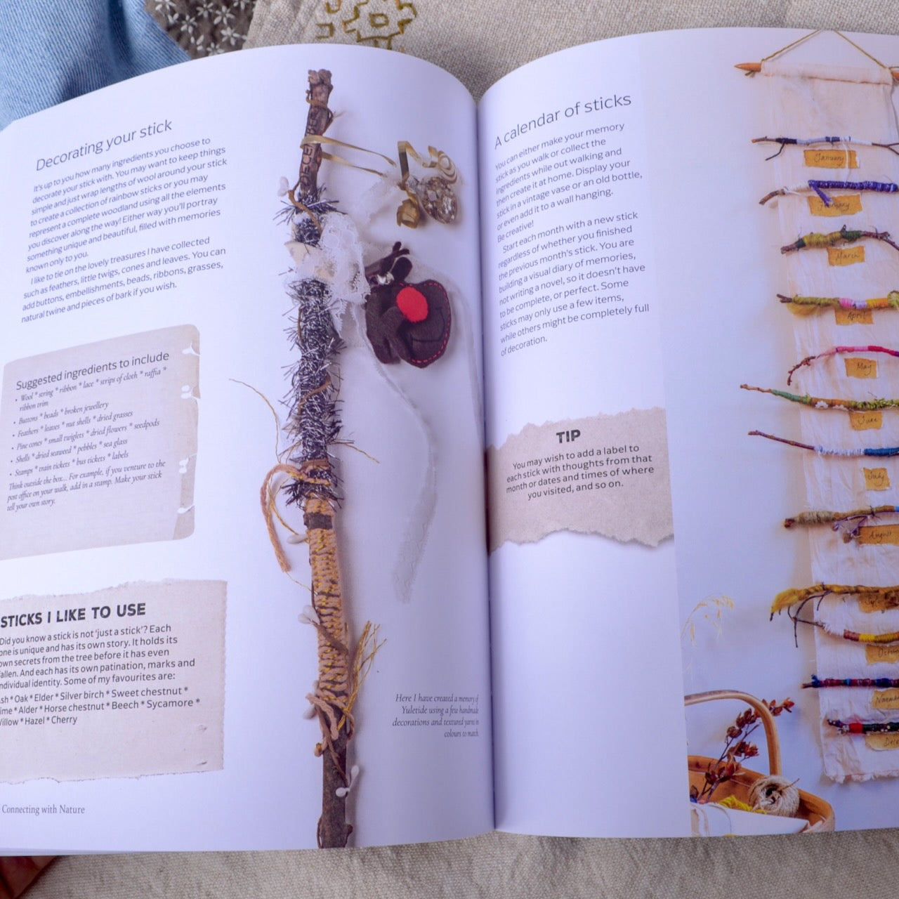 fibre and sticks page in Connecting with Nature Book by Tilly Rose