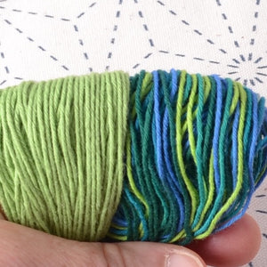 green #6 and variegated #76 Olympus sashiko threads