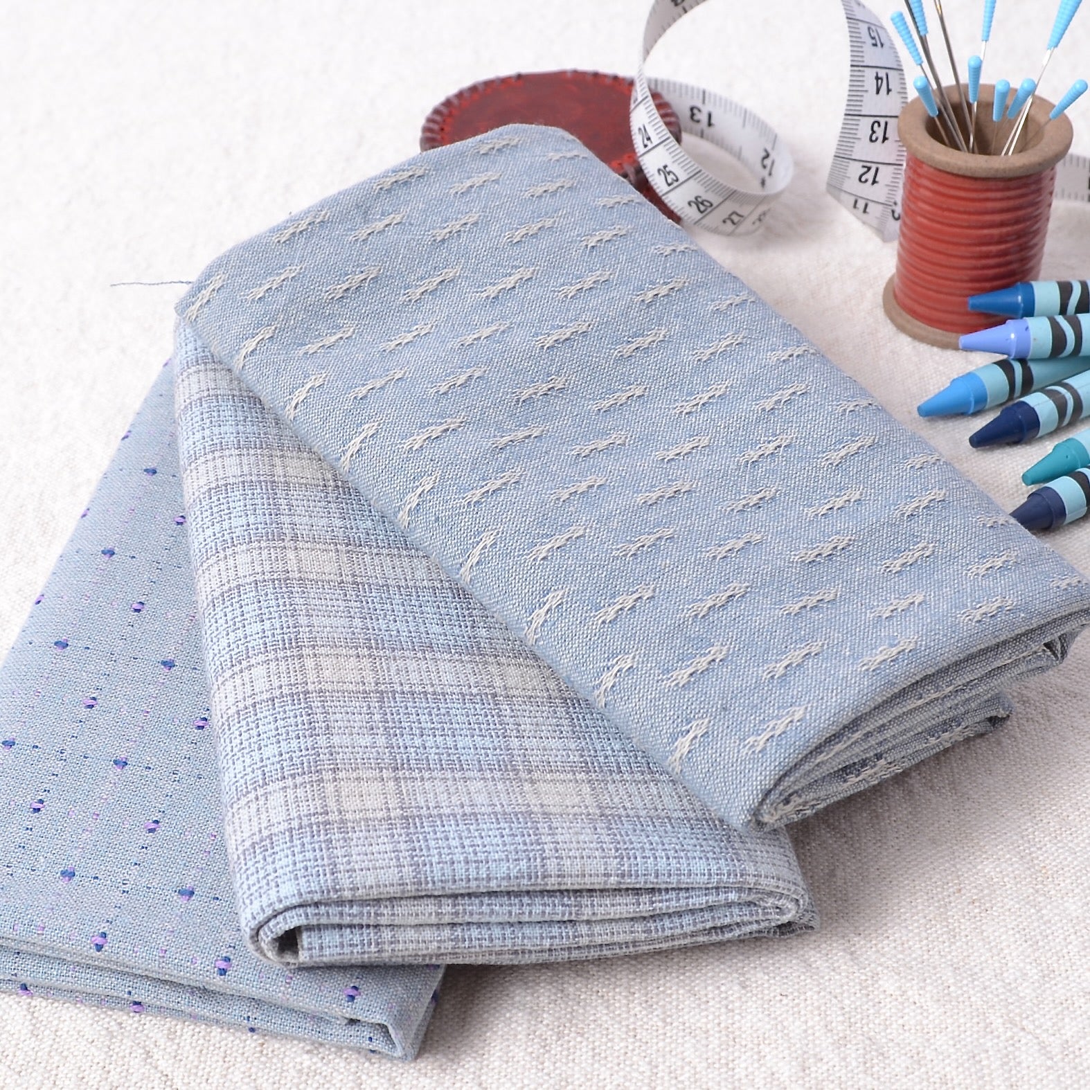 Dyed Yarn Cotton Fabric Bundle of 3, Periwinkle Blues