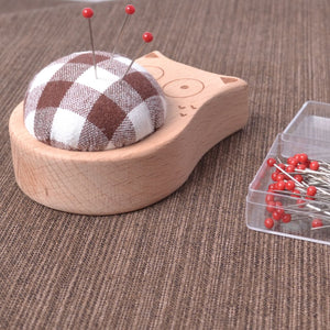 Solid Wood Pincushion with pins "Brown Owl"