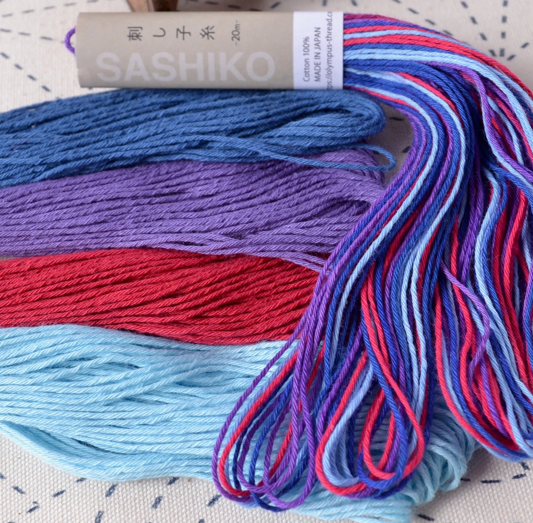 Sashiko Thread Collection, Purple, Red & Blues