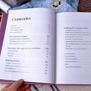 contents page for Narrative Textiles, tell your story in Mixed media and stitch by Ailish Henderson