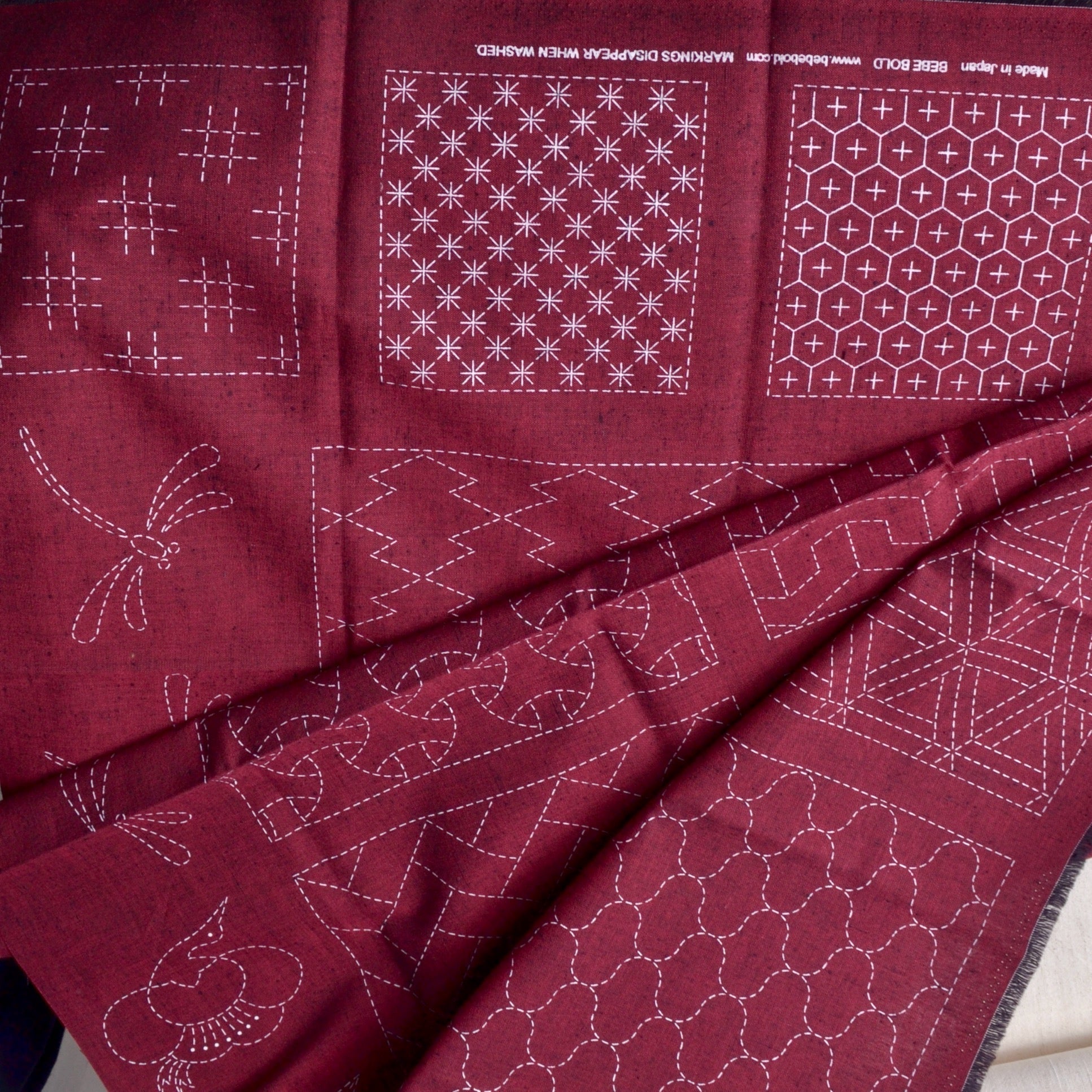 red sashiko panel pre-printed, ready to stitch