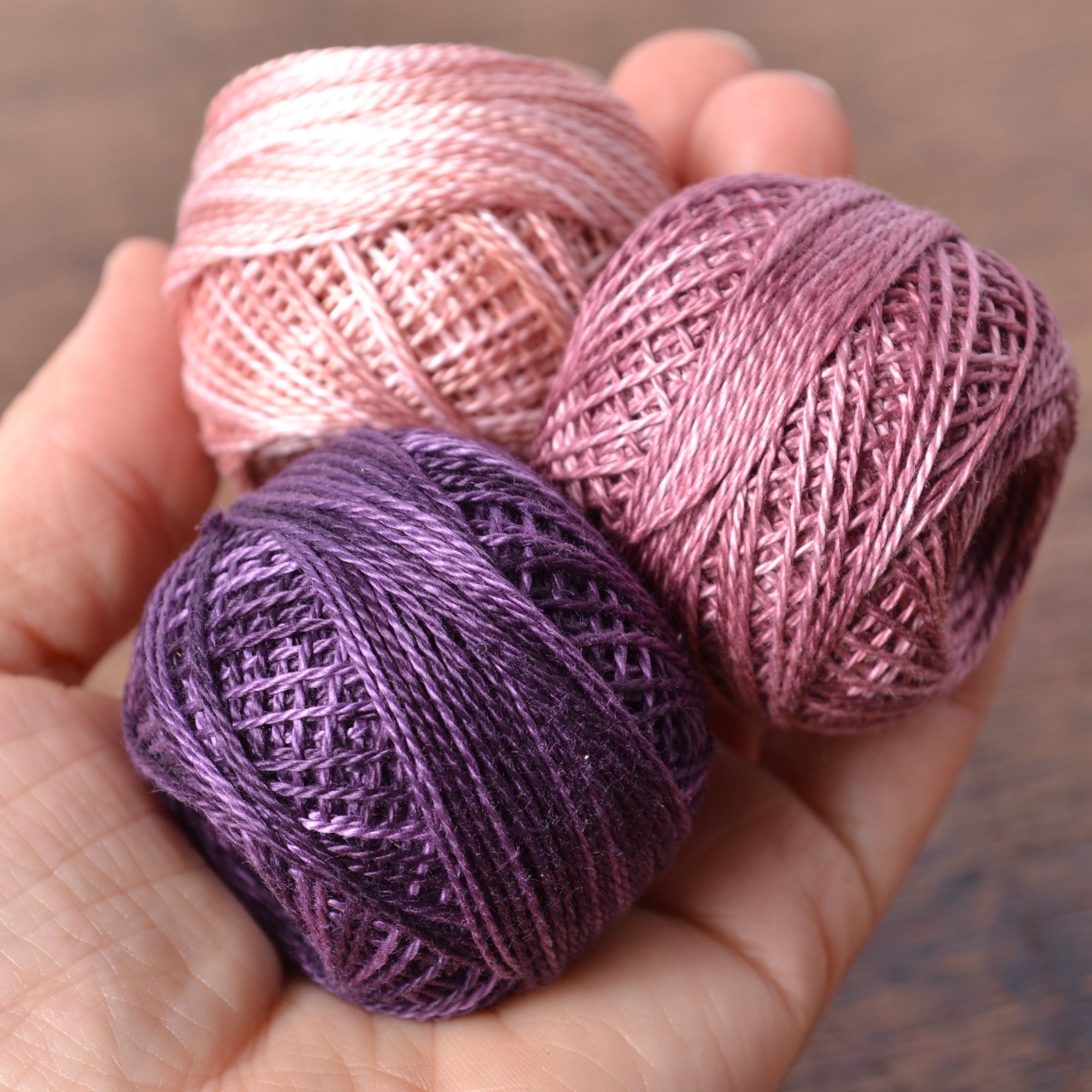 Purple and pink Valdani threads