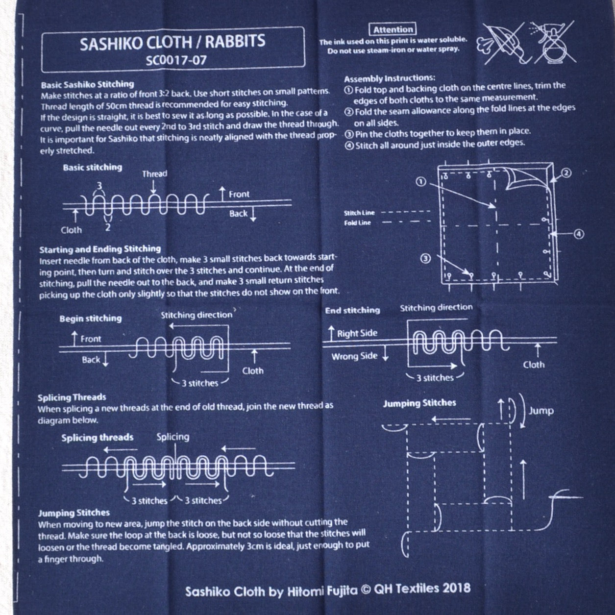 Instructions on back of Sashiko cloth