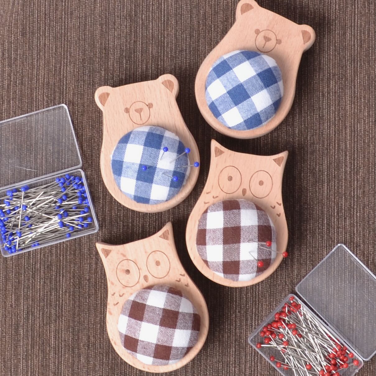 Solid Wood Pincushions, Bear and Owl