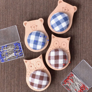 Solid Wood Pincushions, Bear and Owl