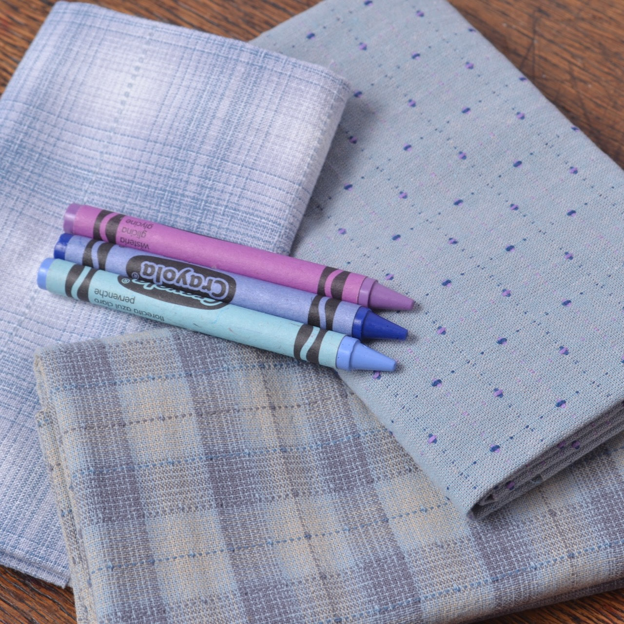 Dyed Yarn Cotton Fabric Bundle of 3, Periwinkle Blue