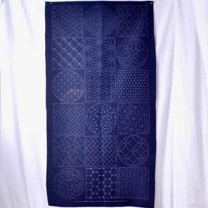 Pre Printed Sashiko panel 18 blocks
