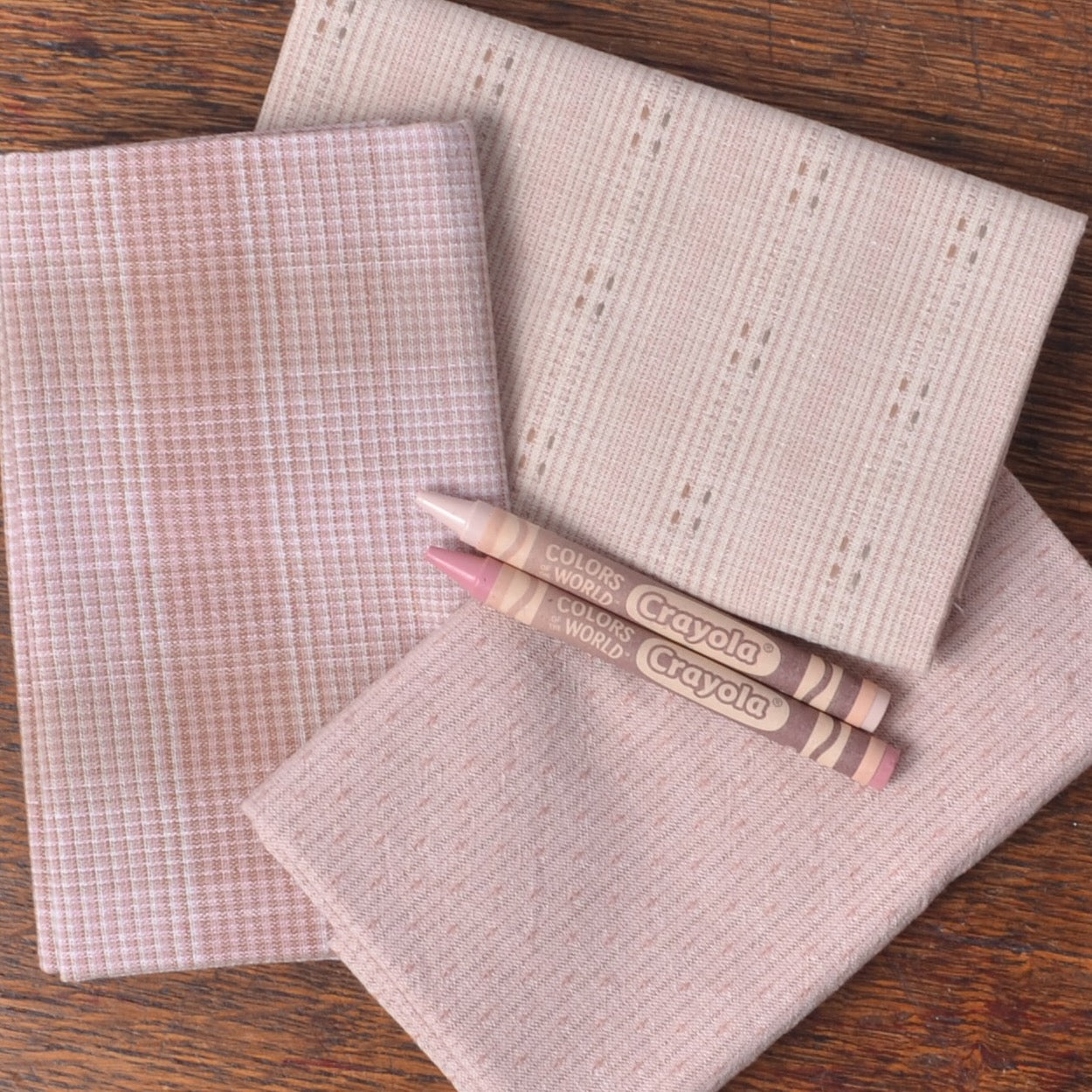 Dyed Yarn Cotton Fabric Bundle of 3, Antique Rose